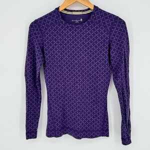 Smartwool Womens Merino Wool Base Layer Pattern Knit Purple Top Sz S Athleisure